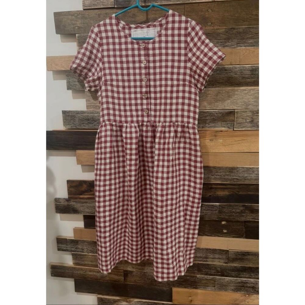 NotPerfectLinen new mama dress Marsala gingham size S/M